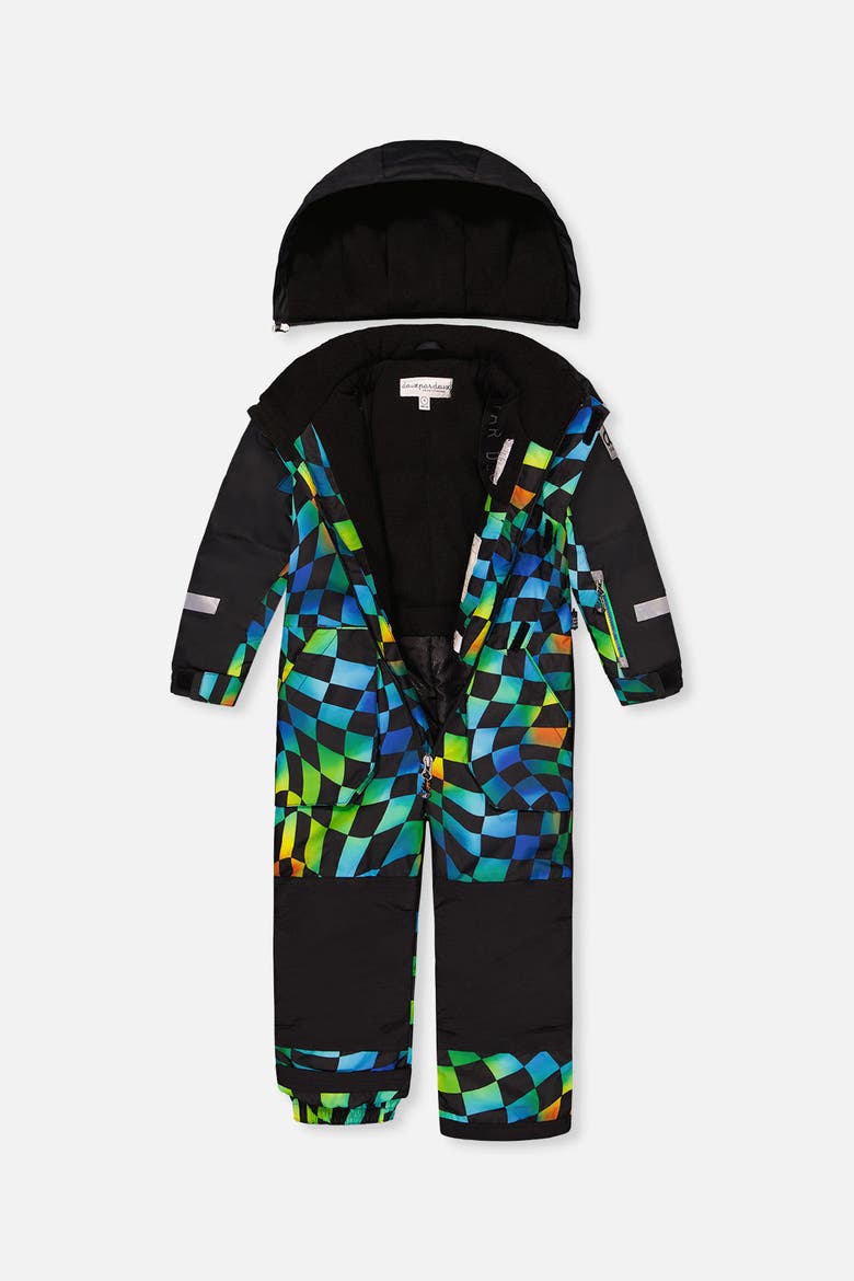 Play Checkered Detachable Hood Fleece Neckwarmer One Piece Snowsuit, Alternate, color, Blue Checkered Print