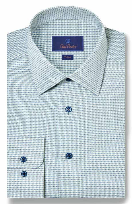 David Donahue Trim Fit Micro Dobby Cotton Dress Shirt