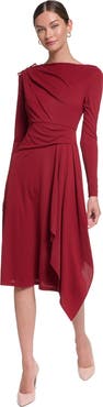 HALSTON Long Sleeve Draped Jersey Dress