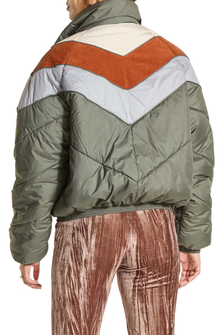 Colorblock Chevron Puffer Jacket, Alternate, color, OLIVE