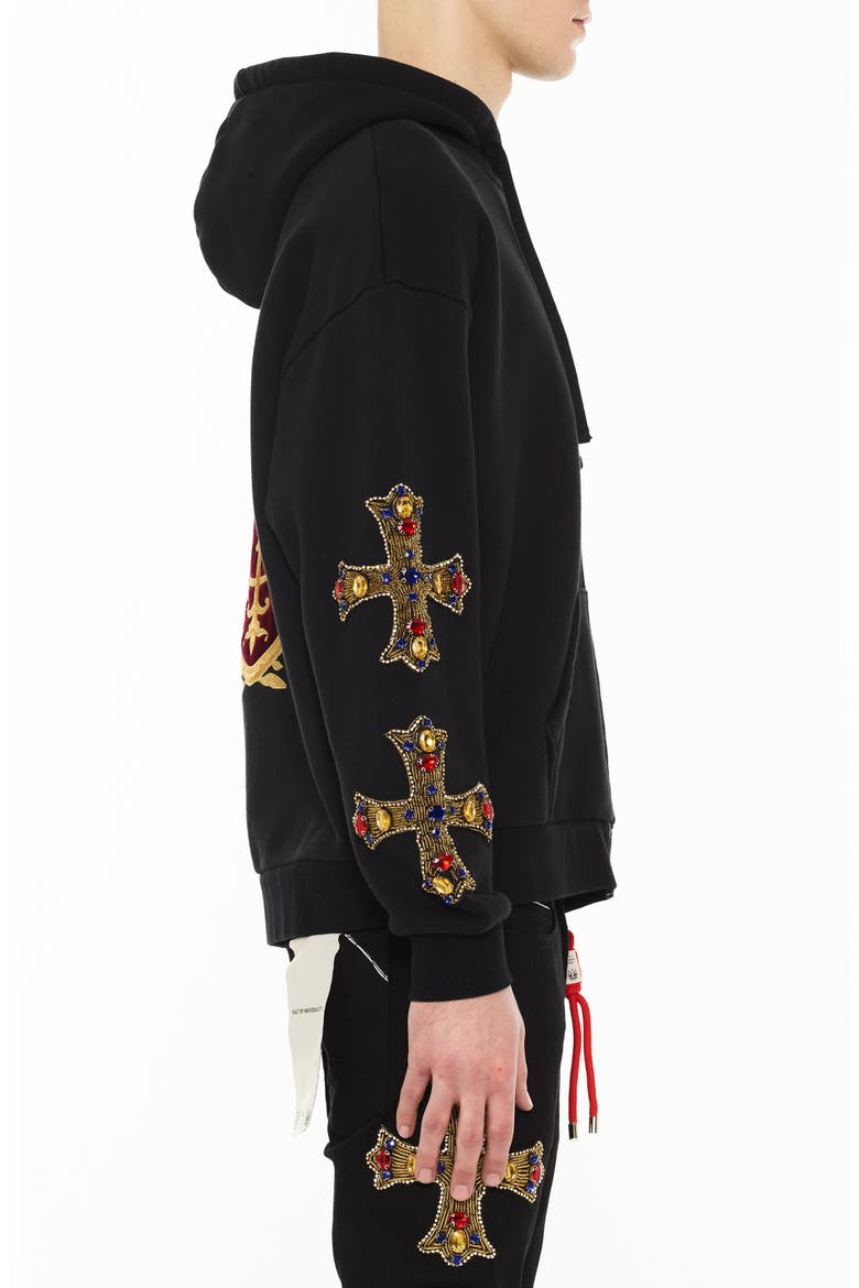Family Crest Zip-Front Cotton Hoodie, Alternate, color, BLACK