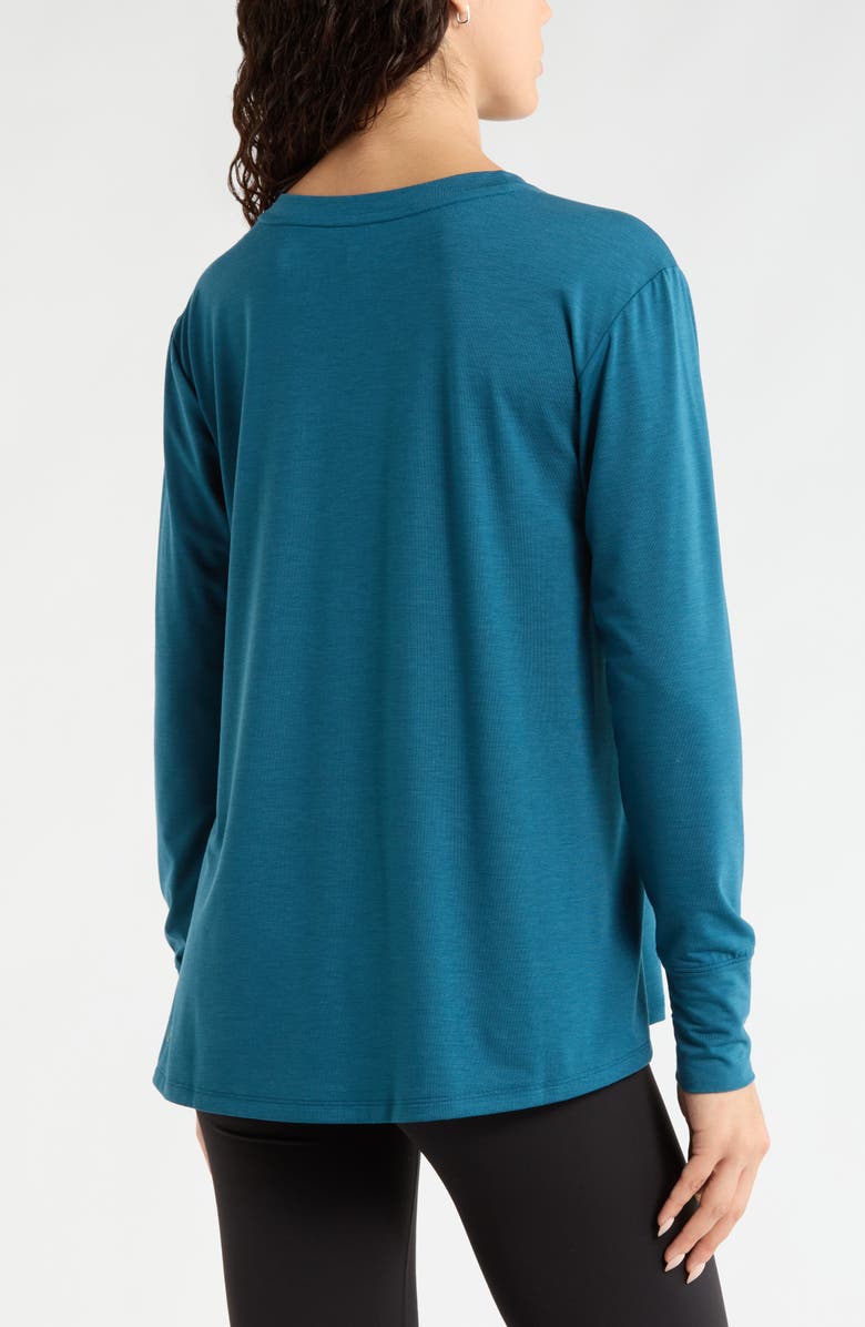 Zella Long Sleeve Split Hem T-Shirt, Alternate, color, Teal Seagate