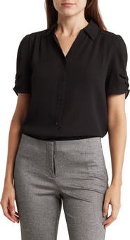 Adrianna Papell Puff Sleeve Button-Up Top