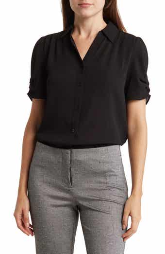 Adrianna Papell Puff Sleeve Button-Up Top
