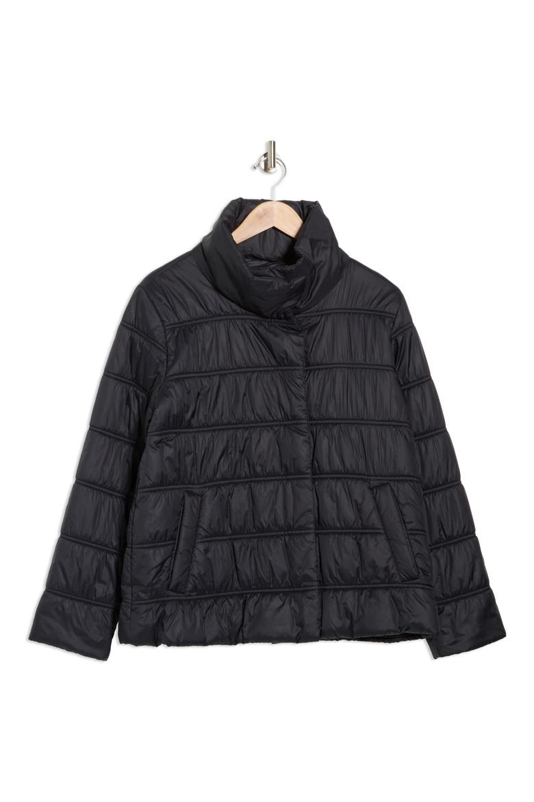 High Collar Puffer Coat, Alternate, color, BLACK