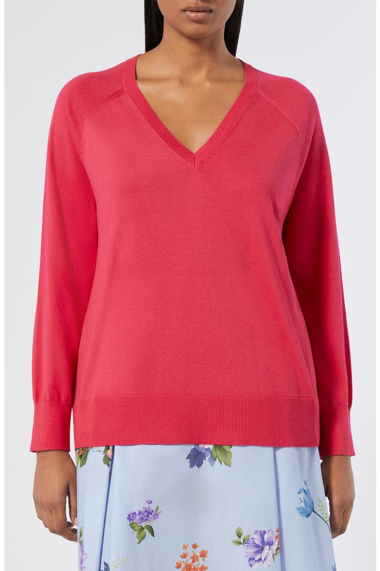Rita V-Neck Cotton Blend Sweater, Main, color, CHERRY