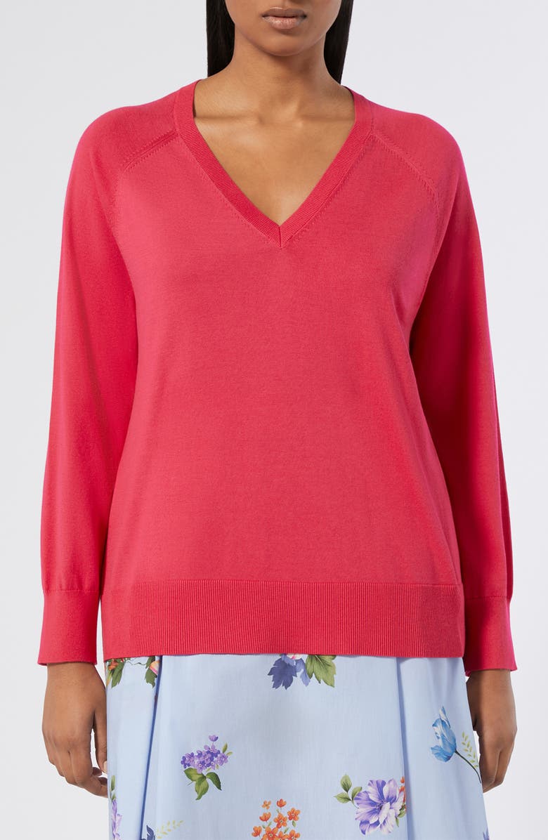 Marina Rinaldi Rita V-Neck Cotton Blend Sweater, Main, color, Cherry