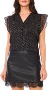 Vince Camuto Metallic Dot Ruffle Sleeve Chiffon Top