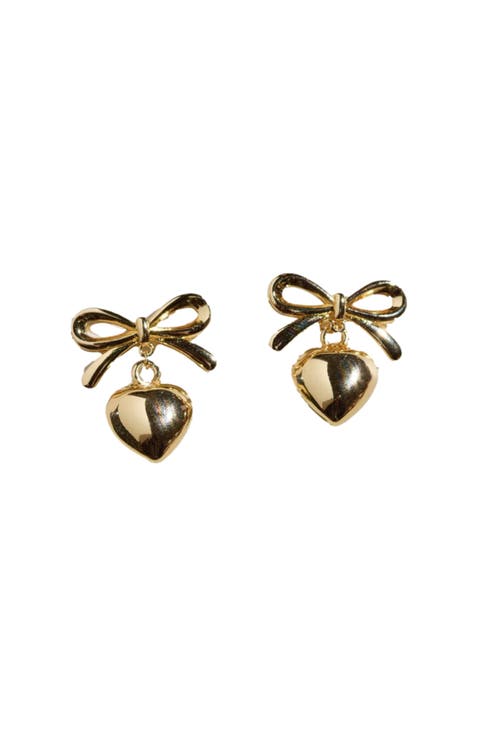 Bow & Heart Drop Earrings