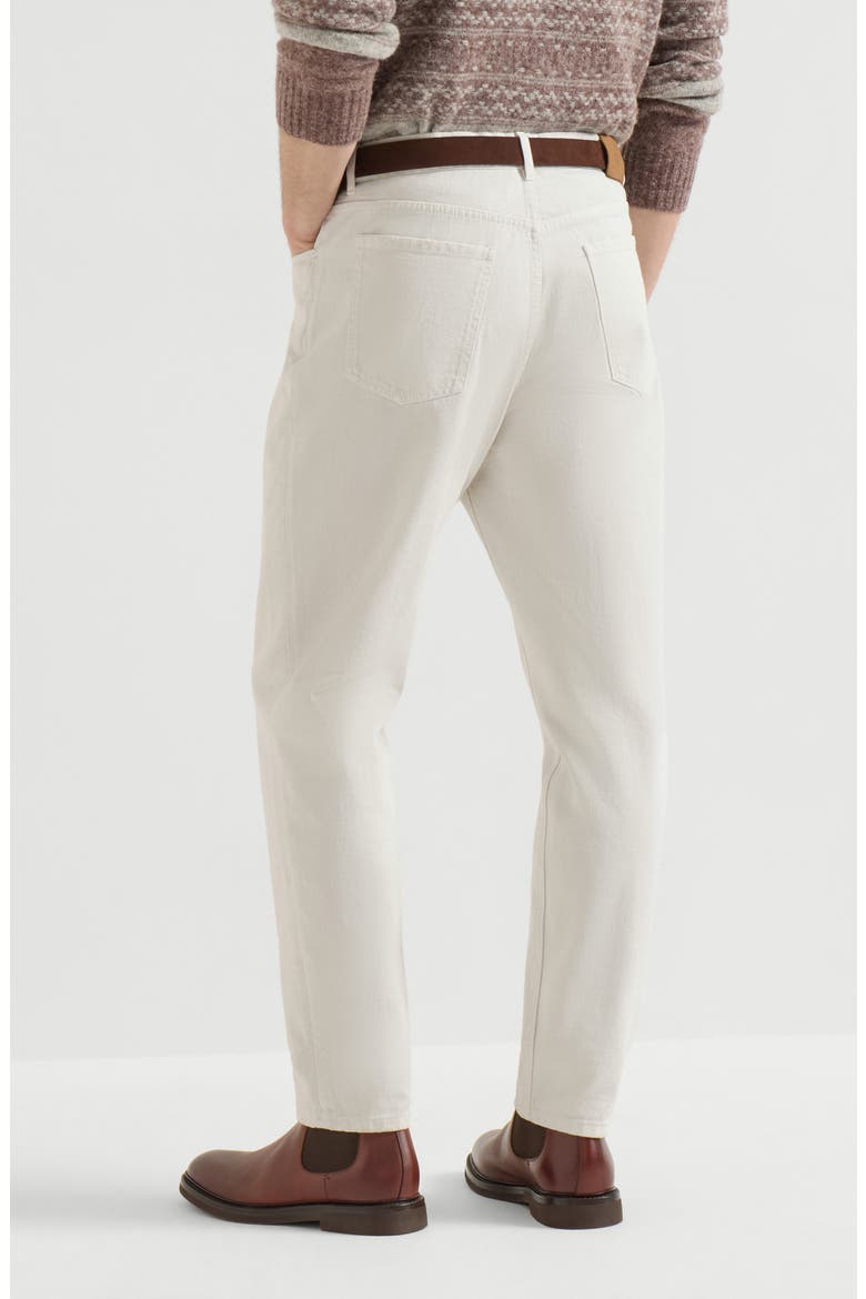 Garment-dyed denim iconic fit five-pocket trousers with rips, Alternate, color, White
