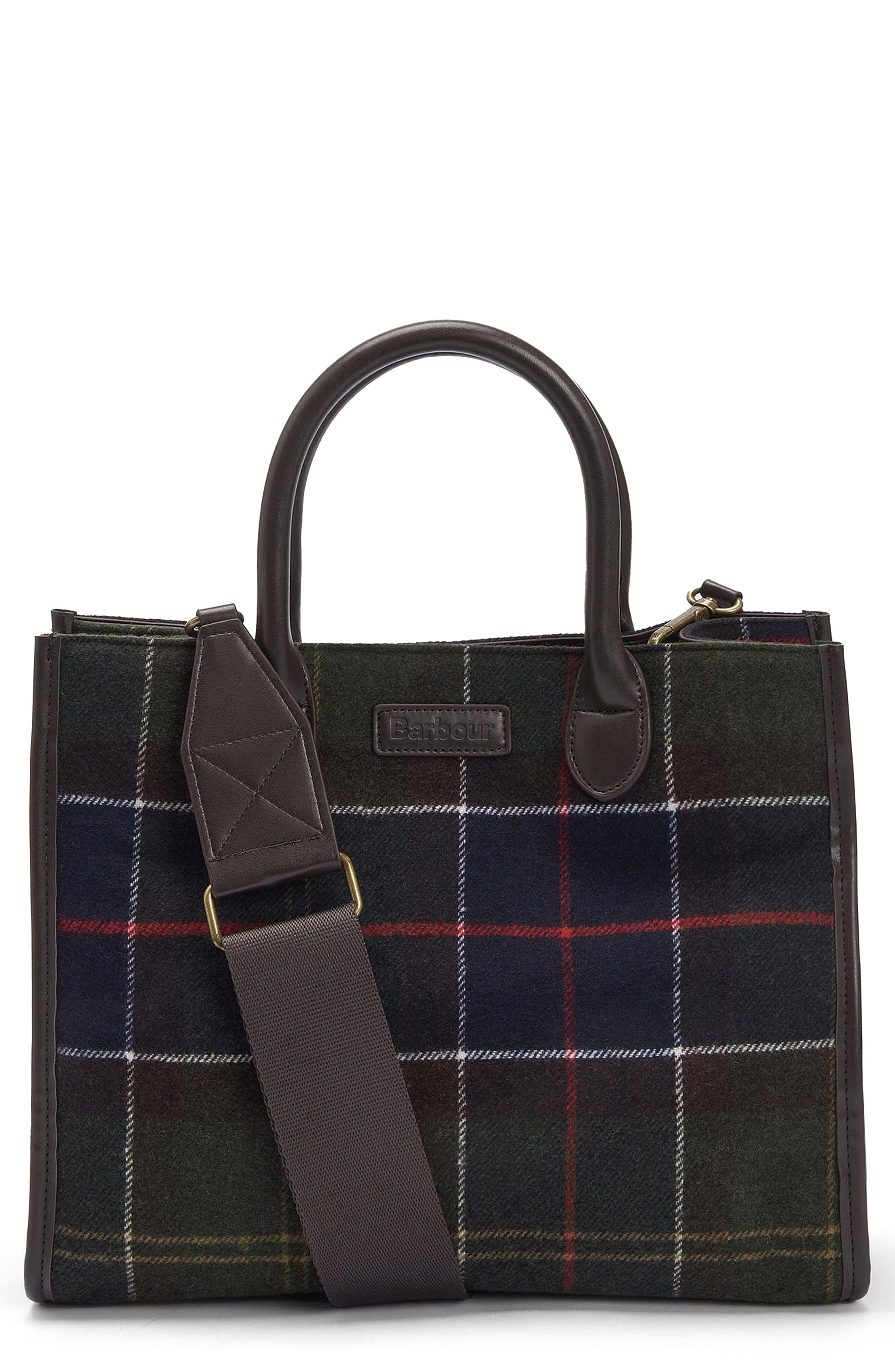 Barbour Barrhill Tartan Plaid Wool Blend Tote, Main, color, 