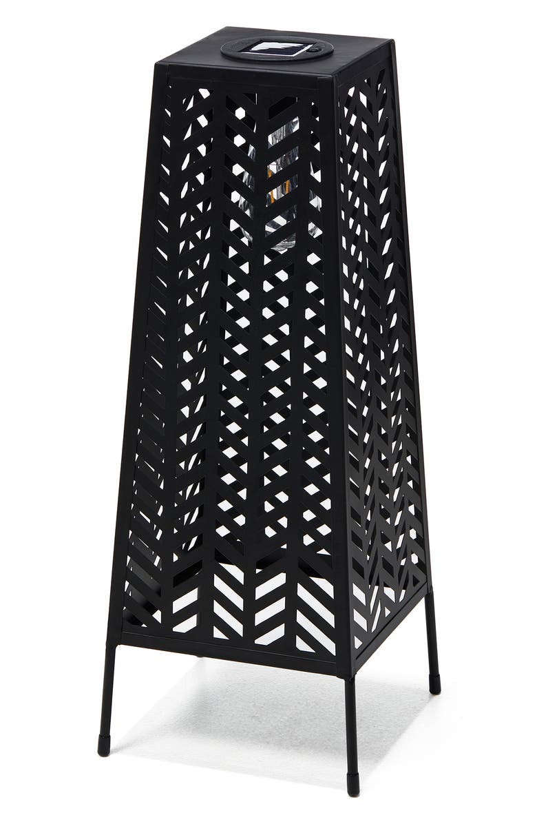 Glitzhome Metal Geometric Solar Powered Floor Lantern, Main, color, Black