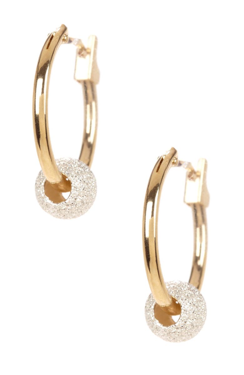 CANDELA JEWELRY 14K Yellow Gold & Sterling Silver Beaded 13mm Hoop Earrings, Main, color, 