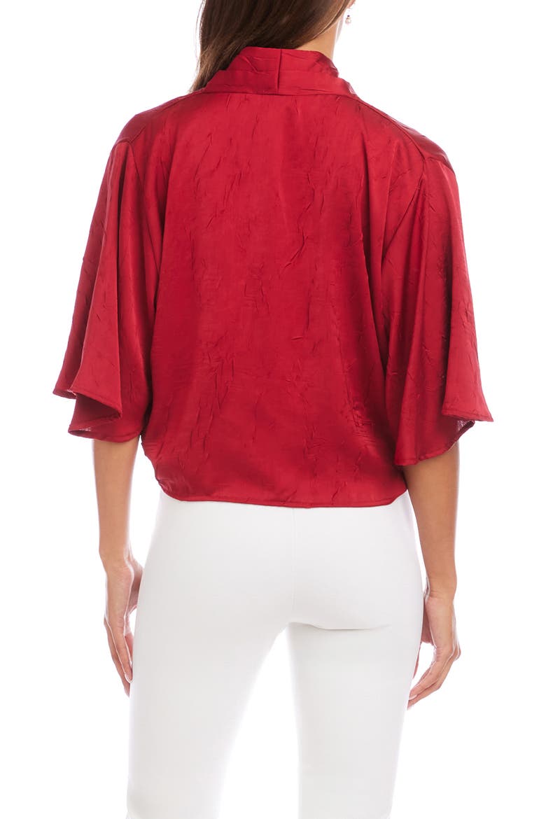 Flare Sleeve Tie Front Satin Top, Alternate, color, RED