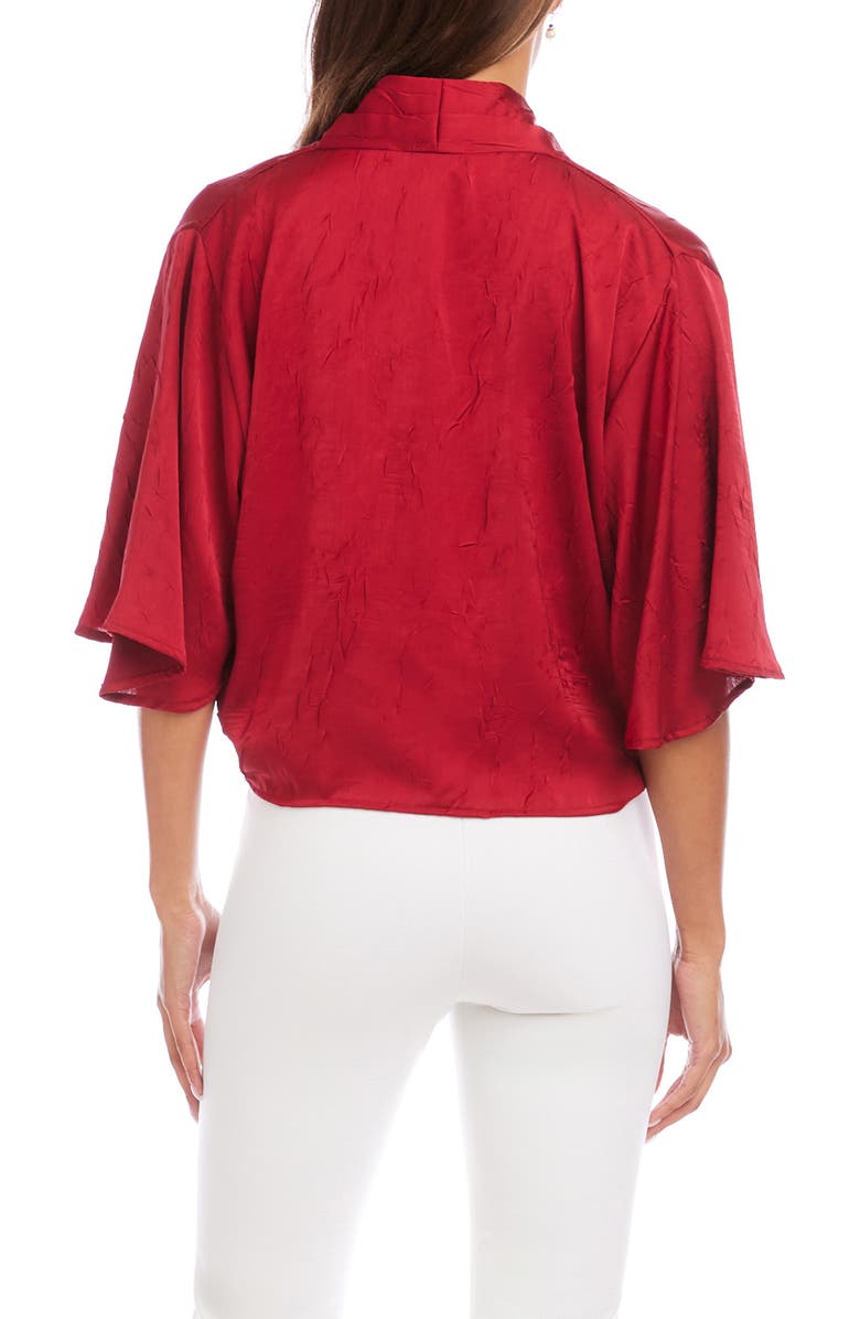 Karen Kane Flare Sleeve Tie Front Satin Top, Alternate, color, Red