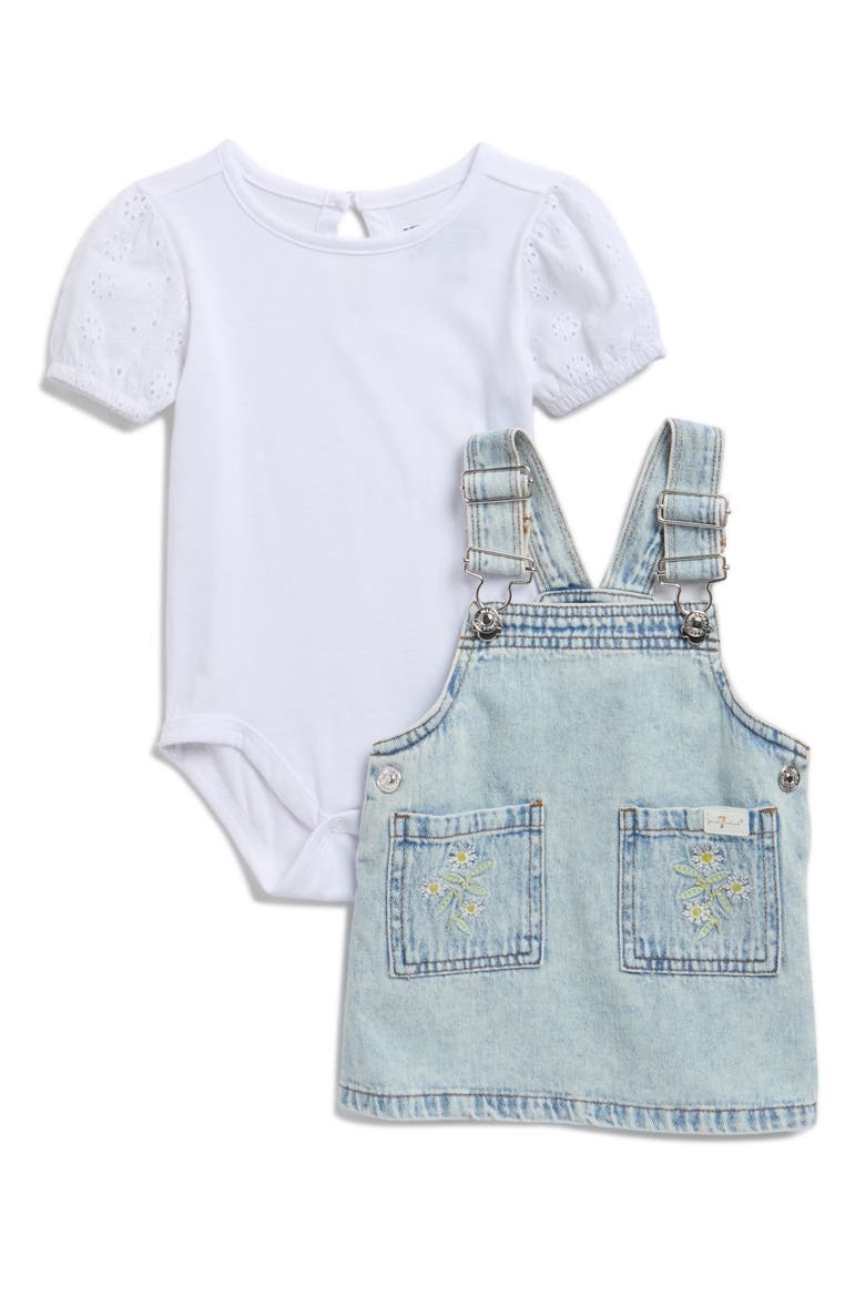 Eyelet Sleeve Bodysuit & Skirtall Set, Main, color, BRIGHT WHITE