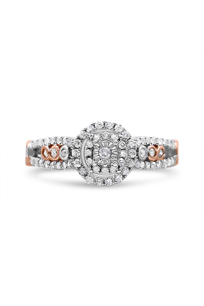 14K Rose Gold Plated Silver 1/2 Cttw Diamond Double Frame Cross-Over Engagement Ring, Main, color, White