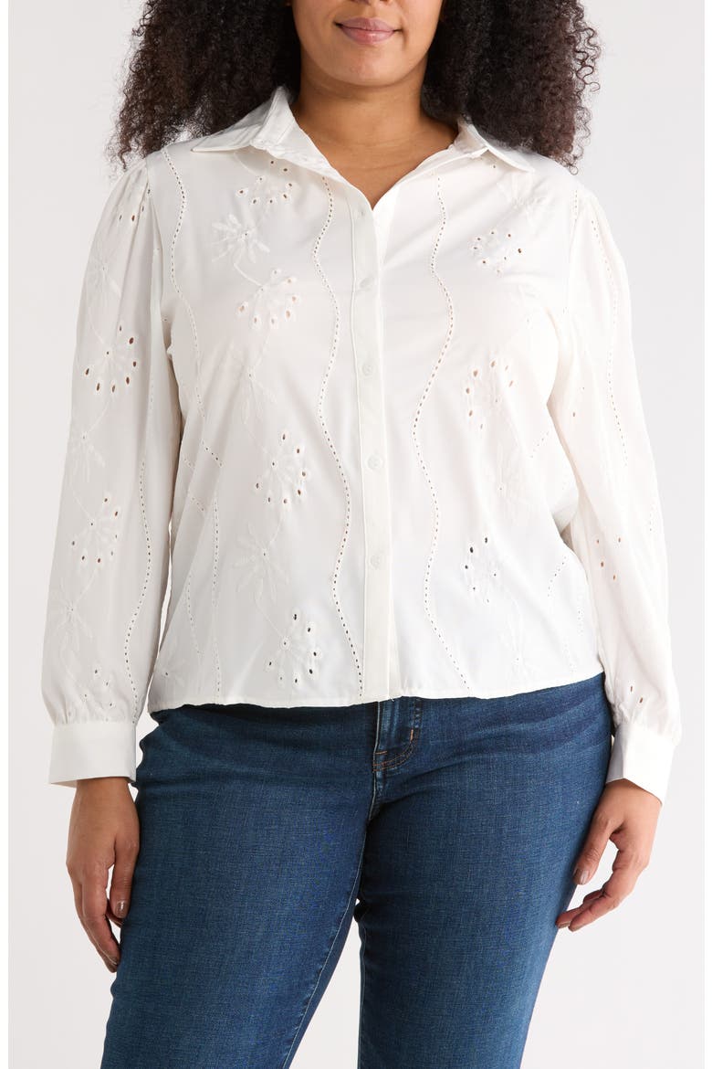 Eyelet Button-Up Shirt, Main, color, WHITE