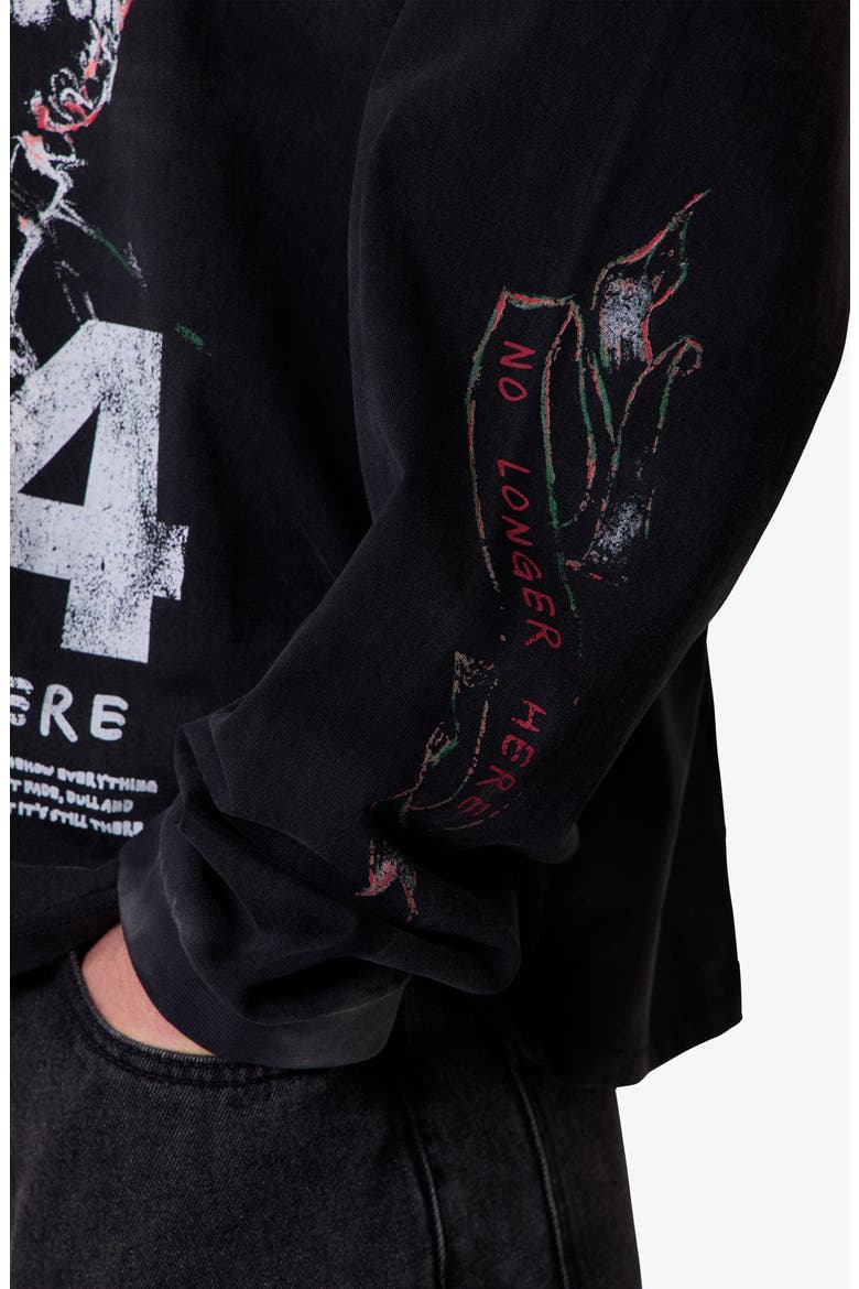No Longer Here Oversize Long Sleeve Cotton Graphic T-Shirt, Alternate, color, BLACK