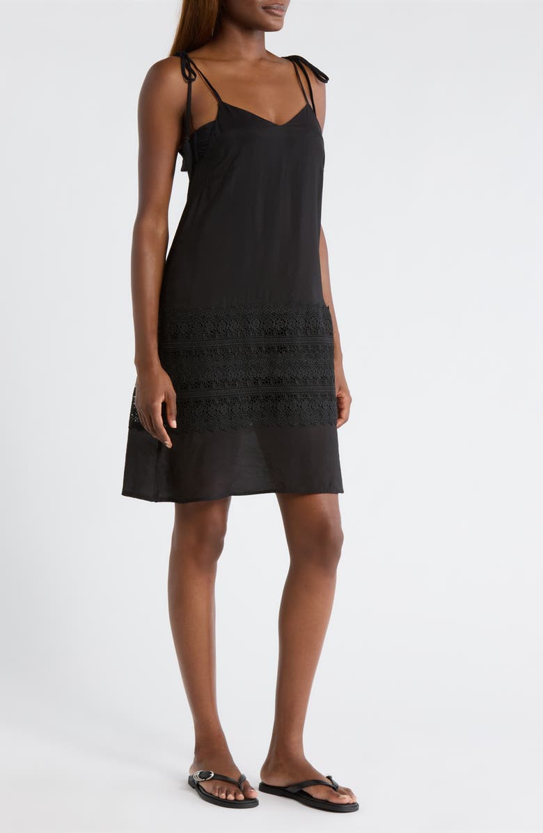 Elan Crochet Trim Cover-Up Dress, Alternate, color, Black