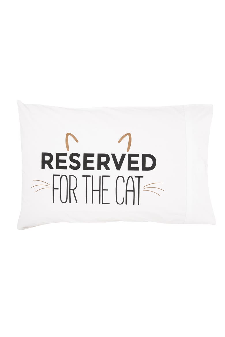 "Reserved For The Cat" 100% Cotton Printed Standard Pillowcase 20" x 30", Main, color, White