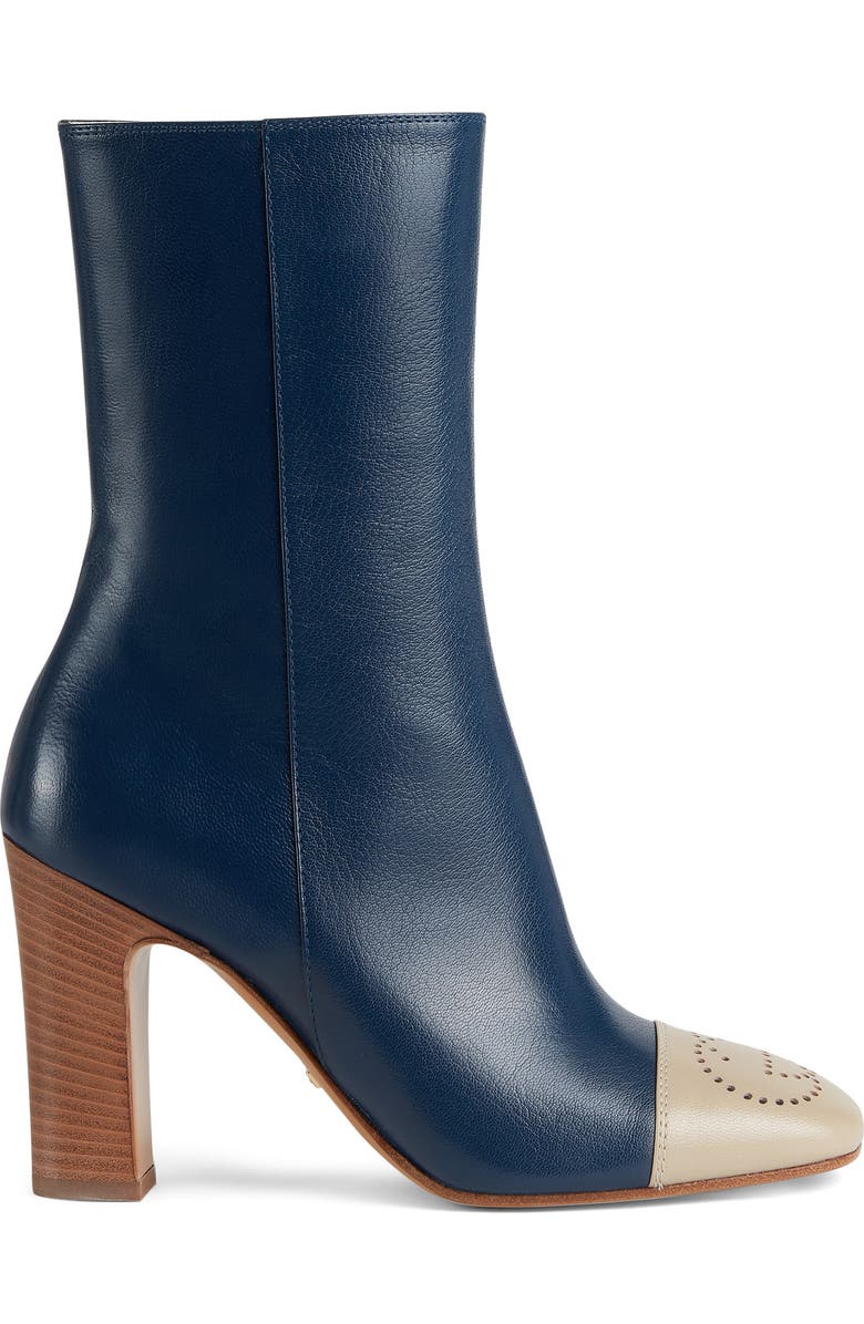 Gucci Hills Logo Bootie, Alternate, color, Oatmeal/ Blue Agata