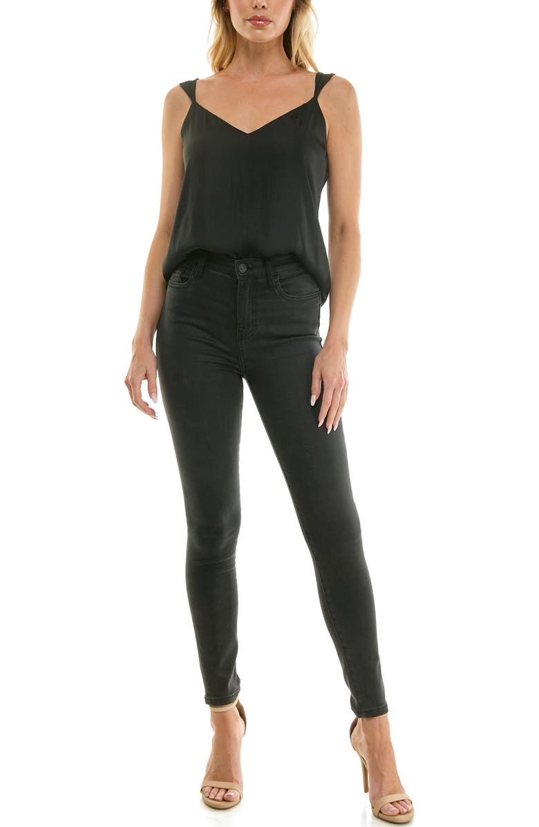 Socialite V-Neck Satin Tank, Alternate, color, Black