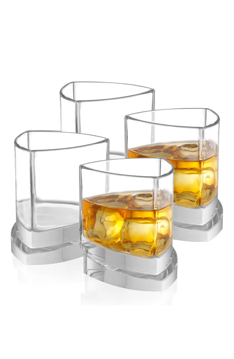 JoyJolt Aqua Vitae Triangle Off Base Set of 2 Whiskey Glasses, Alternate, color, Clear