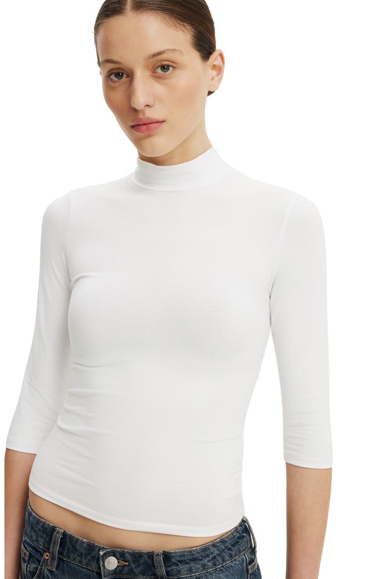Women's 90S Mock Neck 3/4 Sleeve, Alternate, color, White