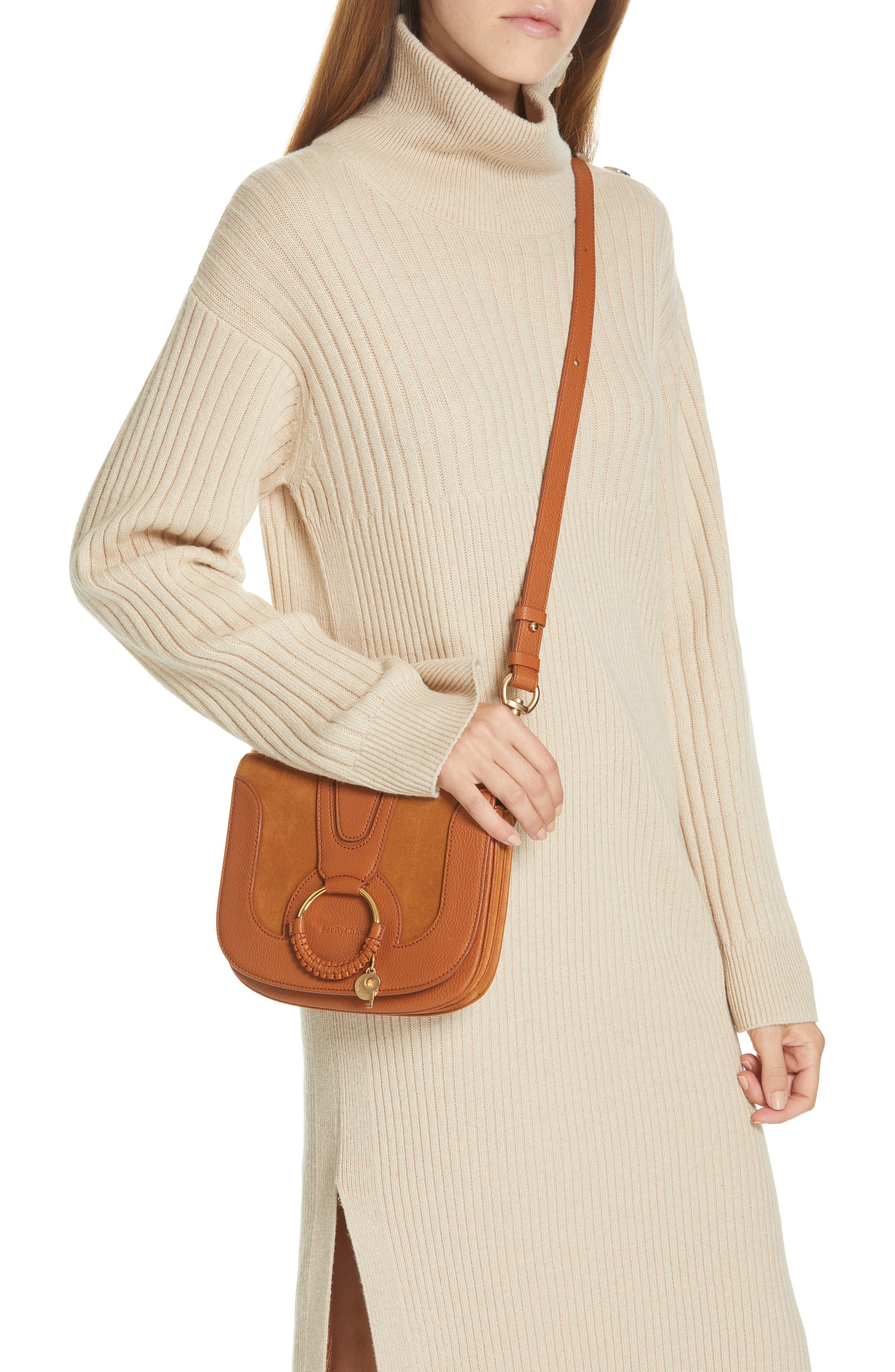 See by Chloé Hana Suede & Leather Shoulder Bag, Alternate, color, Caramello