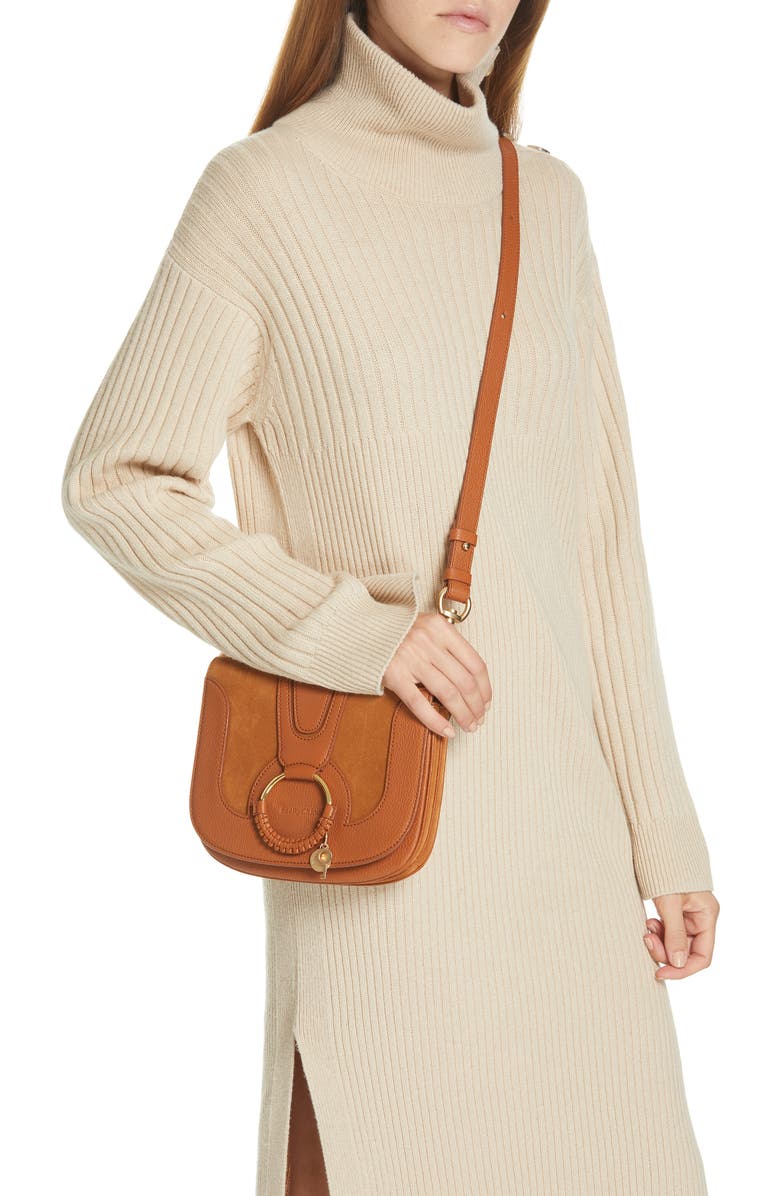 See by Chloé Hana Suede & Leather Shoulder Bag, Alternate, color, Caramello