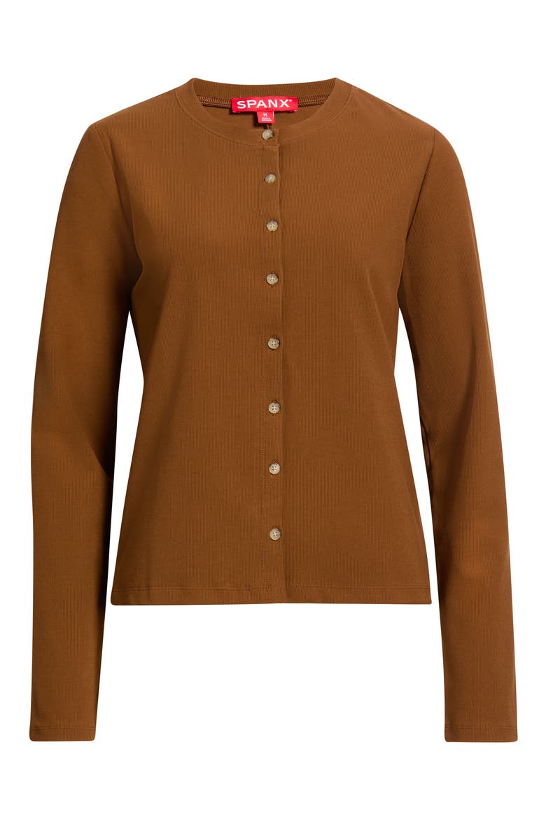 Ribbed Crewneck Cardigan, Alternate, color, BRANDY