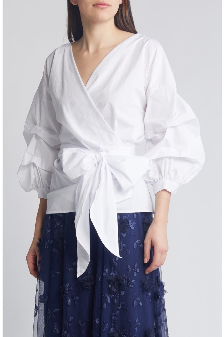 Anna Tie Waist Wrap Top, Main, color, WHITE