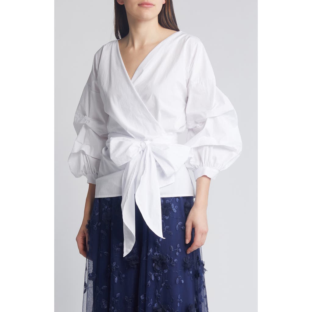 NIKKI LUND Anna Tie Waist Wrap Top in White  product