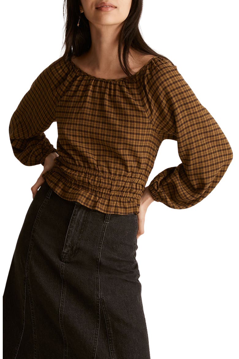 Plaid Tie Back Cutout Top, Main, color, SPICED OLIVE