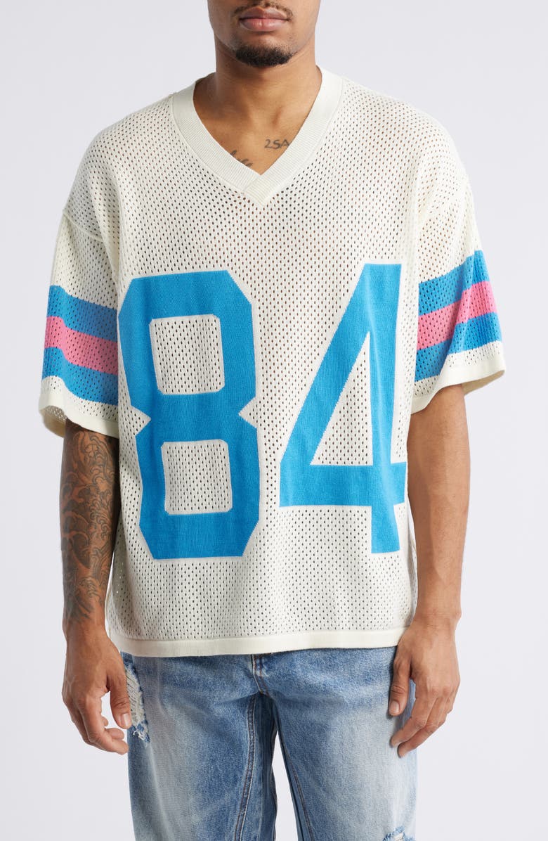 DIET STARTS MONDAY '84 Appliqué Mesh Cotton Graphic Jersey, Main, color, 