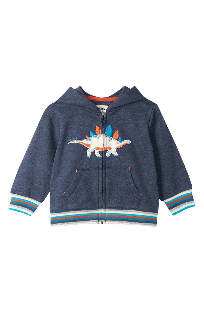 Hatley Stegosaurus Appliqué Zip-Up Hoodie, Main, color, 
