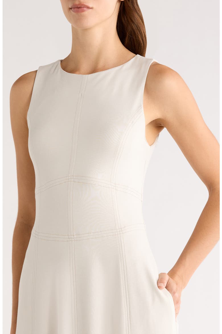 Contrast Topstitch Sleeveless Midi Dress, Alternate, color, SILVER BIRCH