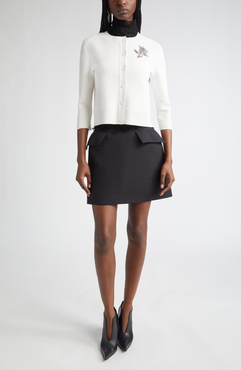 McQueen Flap Detail Cotton Miniskirt, Alternate, color, Black
