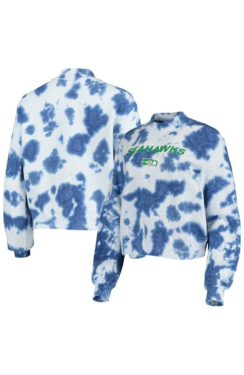 Junk Food Women's Junk Food College Navy Seattle Seahawks Tie-Dye Cropped Pullover Sweatshirt, Main, color, 