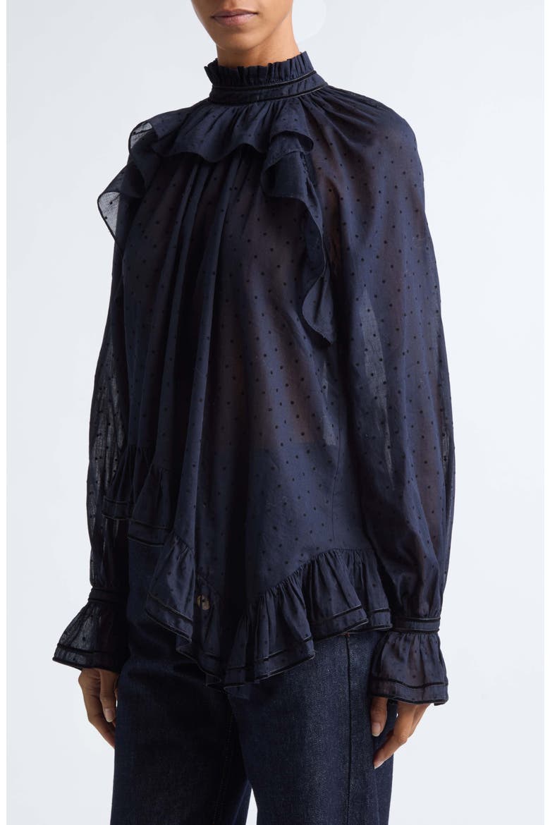 Marcella Clip Dot Ruffle Top, Alternate, color, NIGHTFALL
