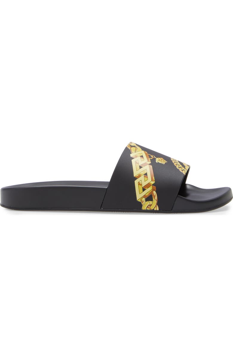 Versace Chain Print Slide Sandal, Alternate, color,