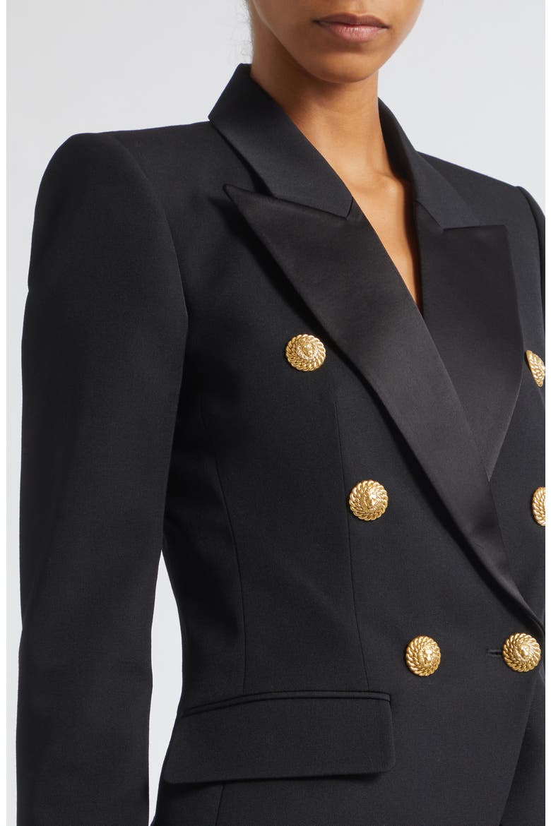 Double Breasted Grain de Poudre Wool Blazer, Alternate, color, EAP BLACK/ BLACK