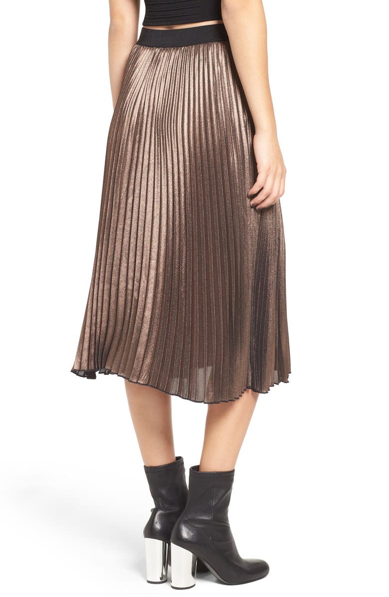 Leith Metallic Pleated Midi Skirt, Alternate, color,
