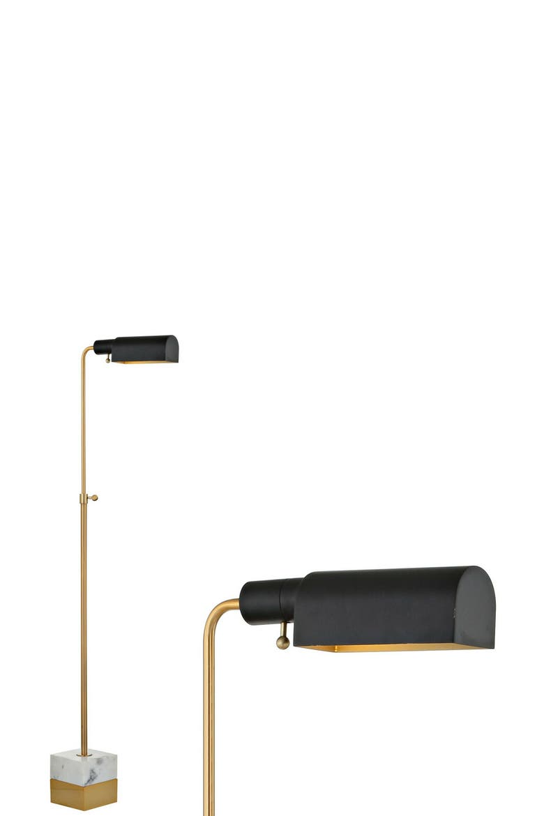 Iva 56.5" Adjustable Brass Library LED Floor Lamp, Brass Gold/Carrara Marble, Alternate, color, Brass Gold