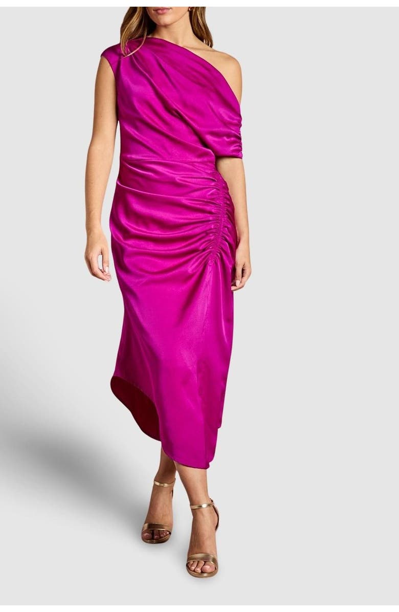 Coast Satin One Shoulder Midi Dress, Alternate, color, Dark Pink