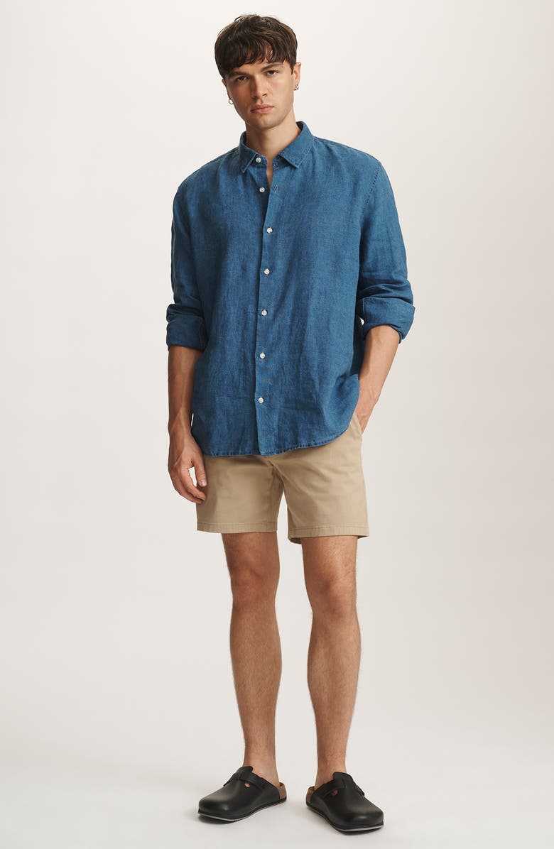 Mavi Jeans Indigo Slub Linen Button-Up Shirt, Alternate, color, Indigo