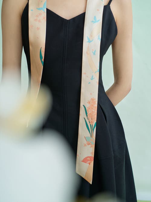 Lost Pattern Nyc "fanfare Breeze" Silk Skinny Scarf In Neutral