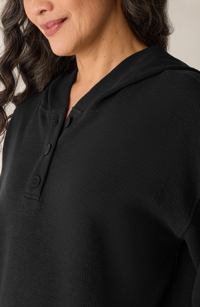 Eileen Fisher Hooded Cotton Blend Thermal Knit Top, Alternate, color, Black