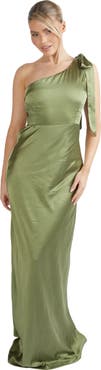 Six Stories Bow One Shoulder Satin Bridesmaid Dress